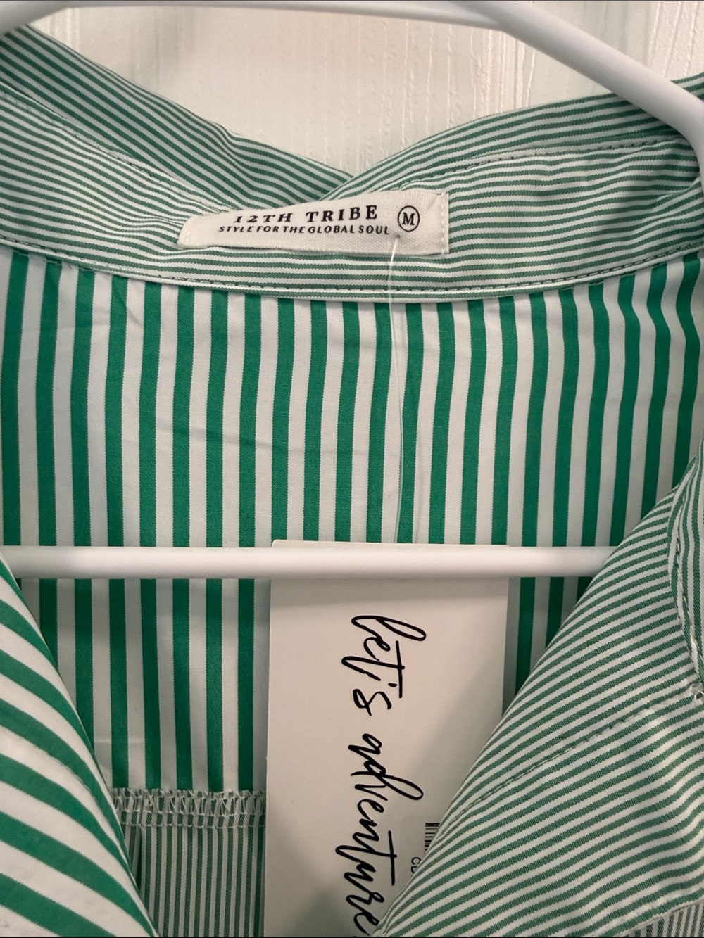 12th Tribe Green Striped and Solid Button-Down Shirt with Belt - Picture 2 of 3
